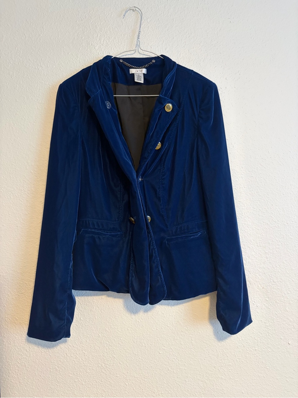 Vintage Cache Royal Blue Velvet Blazer with Gold Buttons